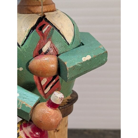 Vintage Hand-Carved Mechanical Cork Bottle Stopper Man Drinking Wine - Picture 9 of 15